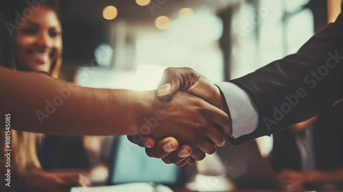 Wallpaper Mural Close-up of two people shaking hands in a professional environment, symbolizing partnership, agreement, and successful business collaboration. Torontodigital.ca