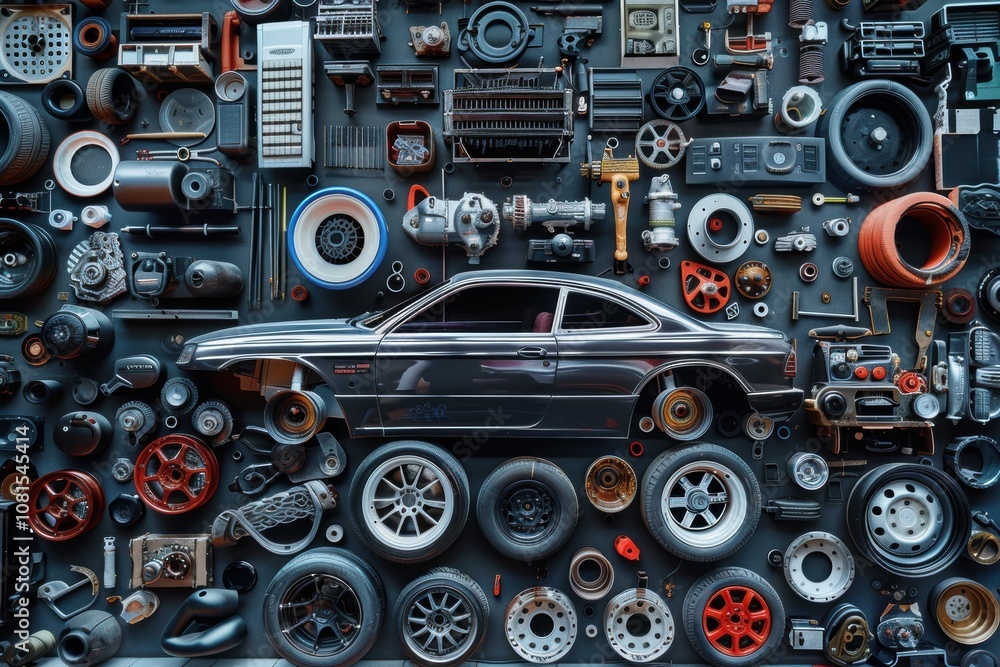 Mechanical Parts in an Industrial Design with Metal and Golden Components Mechanical Parts in an Industrial Design with Metal and Golden Components