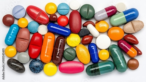 Colorful Medication Pills Capsules Tablets Pharmacy Healthcare Drug Medicine Treatment Wellness