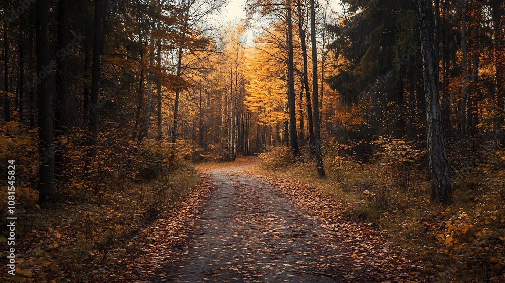 Autumn Forest Path with Golden Light Autumn Forest Path with Golden Light