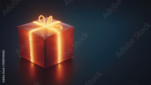 Glowing gift box wrapped with light, ribbon, and bow