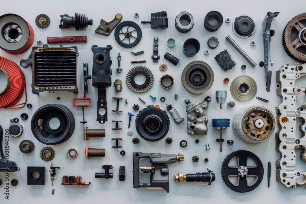 Mechanical Parts in an Industrial Design with Metal and Golden Components Mechanical Parts in an Industrial Design with Metal and Golden Components