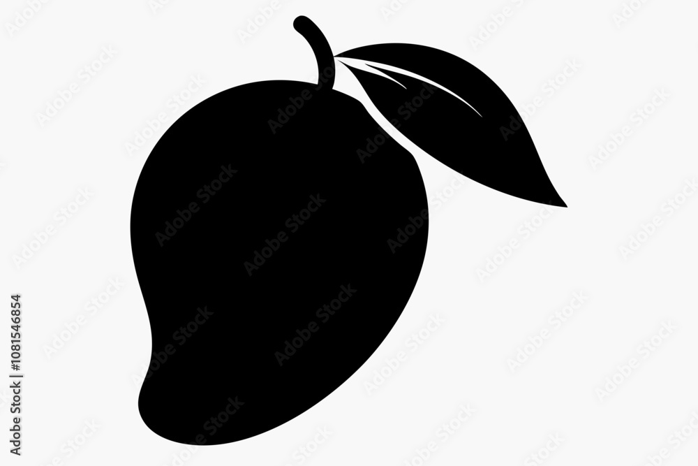 Mango silhouette, Mango with leaf vector illustration, Mango fruit vector Mango silhouette, Mango with leaf vector illustration, Mango fruit vector