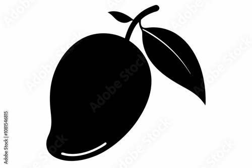 Mango silhouette, Mango with leaf vector illustration, Mango fruit vector 