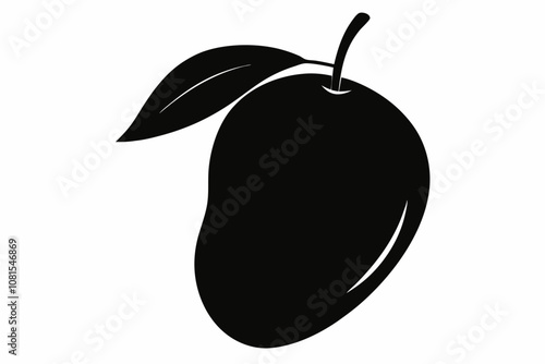 Mango silhouette, Mango with leaf vector illustration, Mango fruit vector 