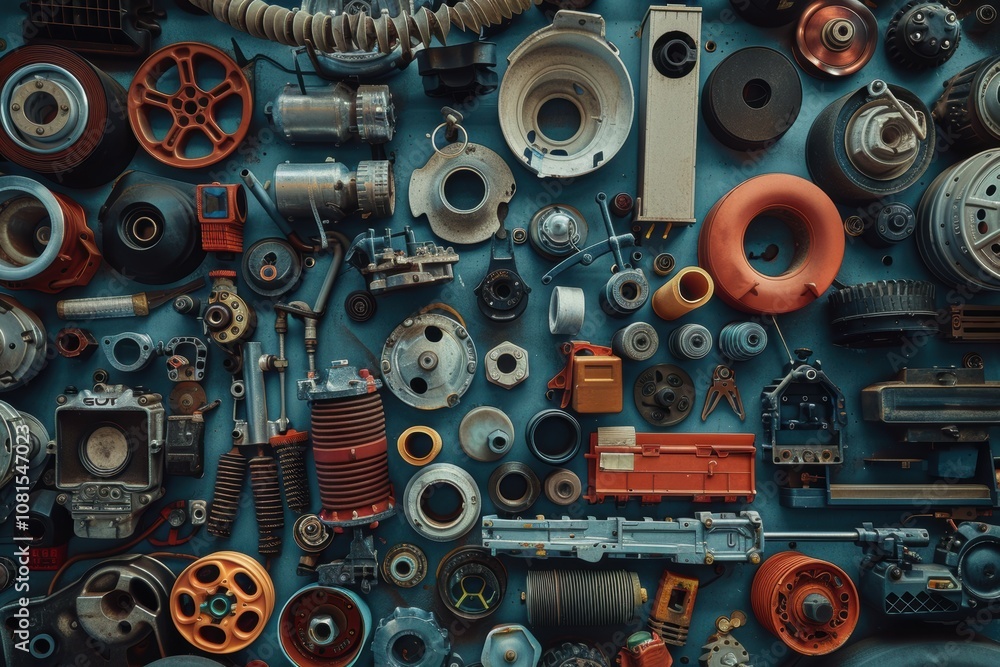 Mechanical Parts in an Industrial Design with Metal and Golden Components Mechanical Parts in an Industrial Design with Metal and Golden Components