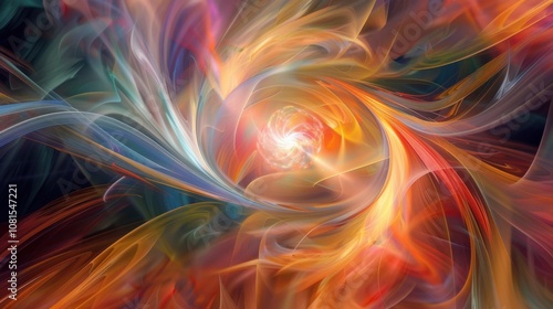 An abstract swirl of colors and patterns blending seamlessly into a central bright spot, Representing the integration of diverse perspectives into a unified vision, minimalist style