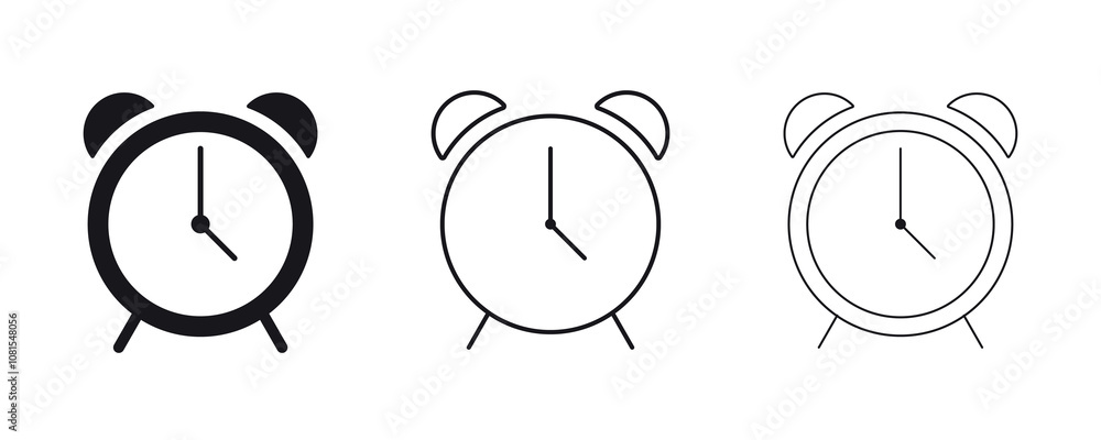 Clock icon set png. Analog clock for with foot for desk line icon collection. Transparent background Clock icon set png. Analog clock for with foot for desk line icon collection. Transparent background