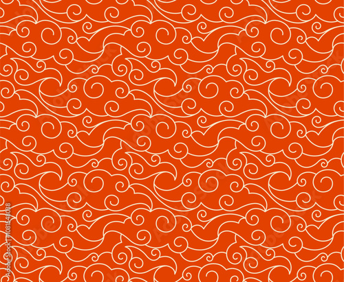 Red clouds background Japanese seamless pattern vector