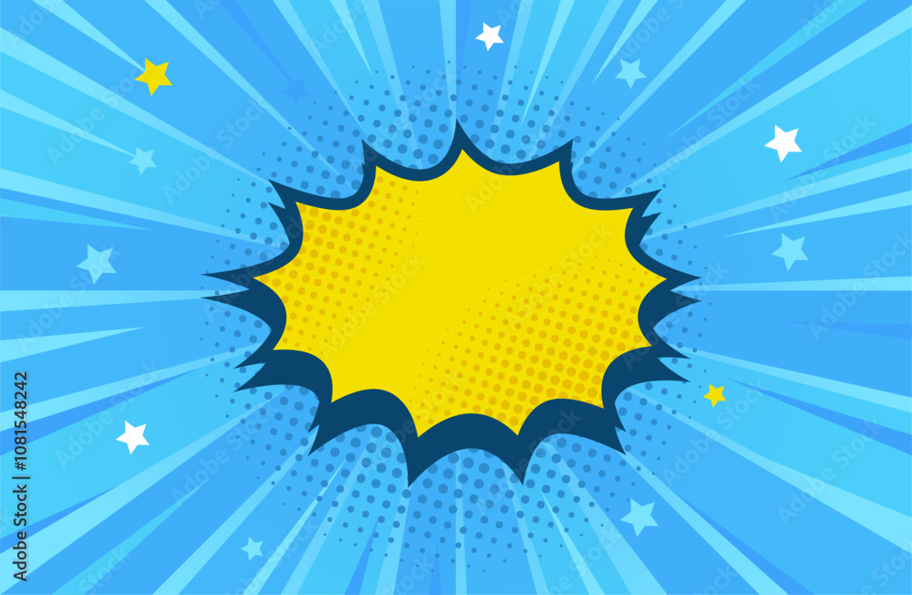 Fototapeta premium Pop art comic blank background on blue