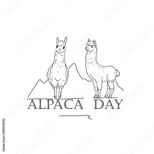 Alpaca Day. Alpaca sketch on white background