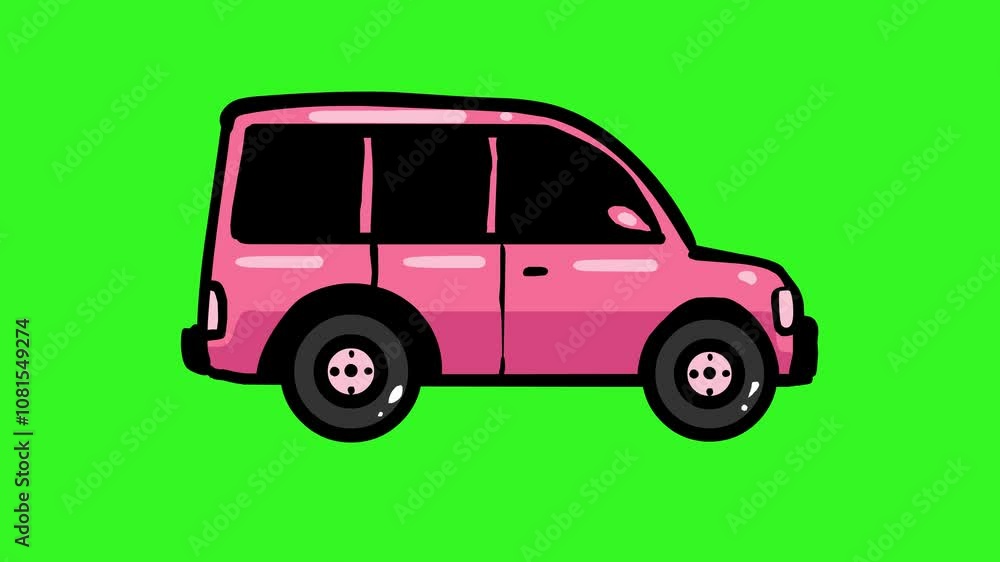 Cartoon Car Moving on Green Screen Cartoon Car Moving on Green Screen