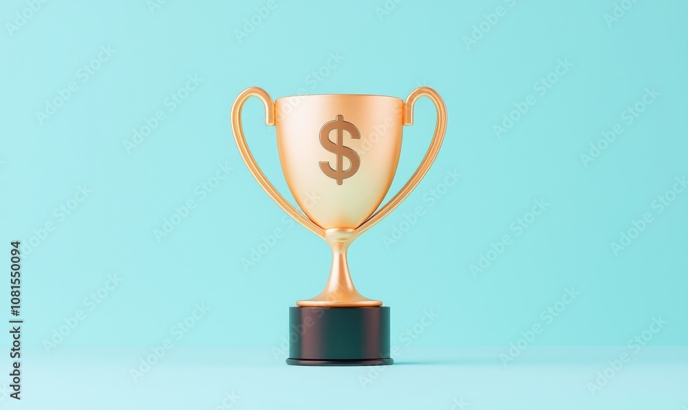 A stylish trophy symbolizing success and achievement, featuring a dollar sign, set against a bright turquoise background. A stylish trophy symbolizing success and achievement, featuring a dollar sign, set against a bright turquoise background.