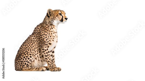 Elegant cheetah sitting gracefully. transparent background photo