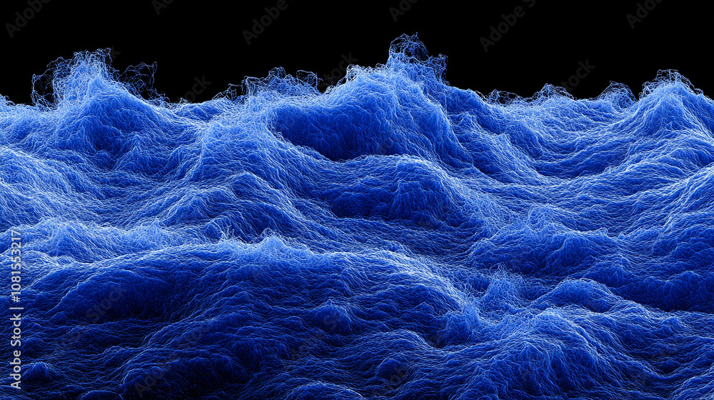 Fototapeta premium Abstract blue digital wave pattern on black background.