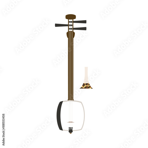 津軽三味線。フラットなベクターイラスト。
Tsugaru shamisen. Flat vector illustration.