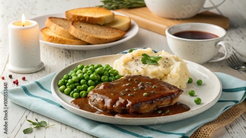 Comforting Slow-Cooked Pork Steak with Sides and Candlelight