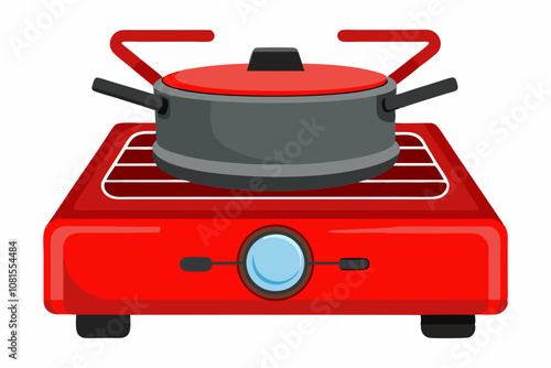 Isometric A pot on a gas cooker on a white background