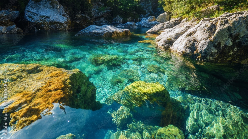 Mountain Stream with Rocks and Greenery
