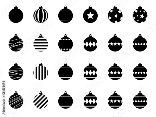 フラットクリスマスボールオーナメントマークフルセットA：黒