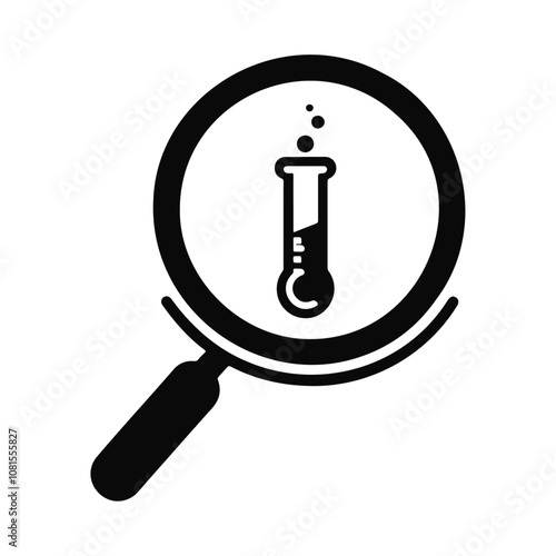 Silhouette magnifying glass over a test tube vector icon design