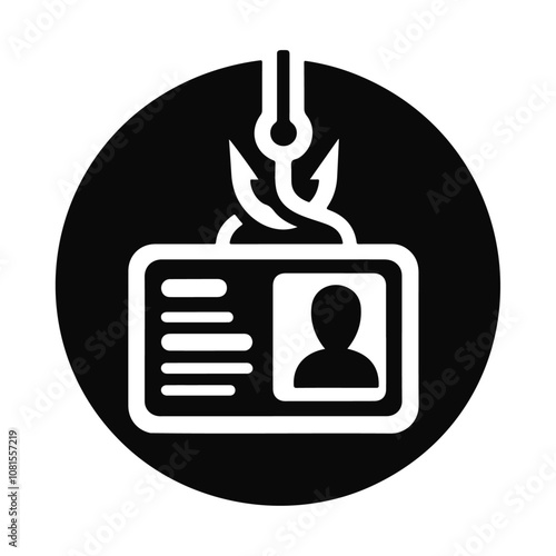 Silhouette an ID card icon with a phishing hook vector icon design