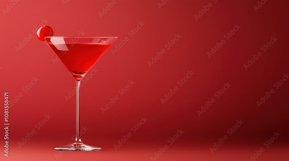 Classic Martini Cocktail on Solid Red Background Classic Martini Cocktail on Solid Red Background