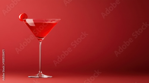 Classic Martini Cocktail on Solid Red Background