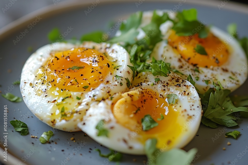 Eggs on a plate, isolated white background, close up Eggs on a plate, isolated white background, close up
