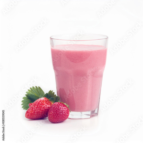 Strawberry Smoothie in Glass with Fresh Strawberries