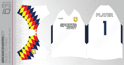 Print-ready jersey pattern, easily resizable to fit any sport. Ideal for football, basketball, running, and more, with a dynamic design suited for versatile athletic use.