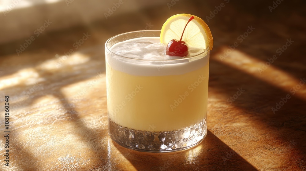 Whiskey Sour Cocktail in a Tumbler Glass with Lemon Garnish Whiskey Sour Cocktail in a Tumbler Glass with Lemon Garnish