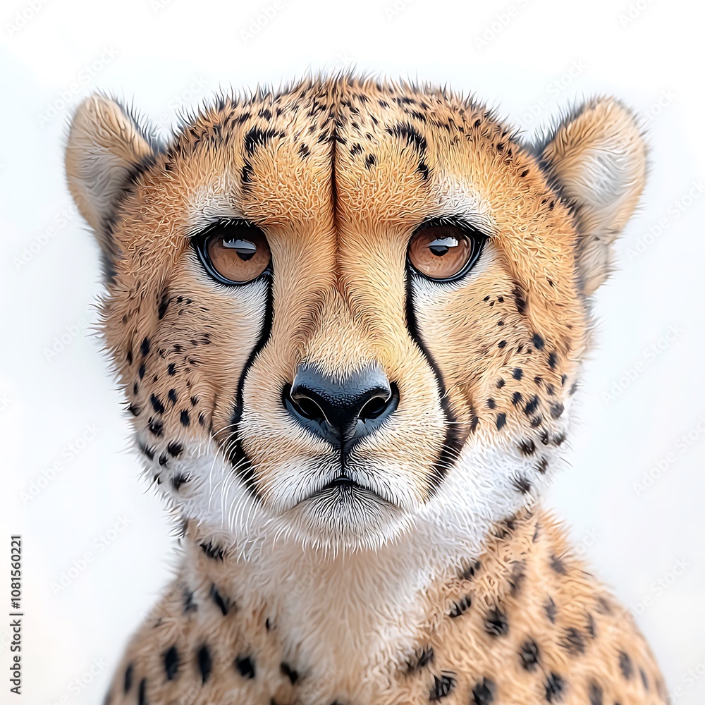 The illustration of a cheetah showcases the sleek and elegant body of the fastest land animal, with its distinctive black spots and tear marks running down its face The illustration of a cheetah showcases the sleek and elegant body of the fastest land animal, with its distinctive black spots and tear marks running down its face
