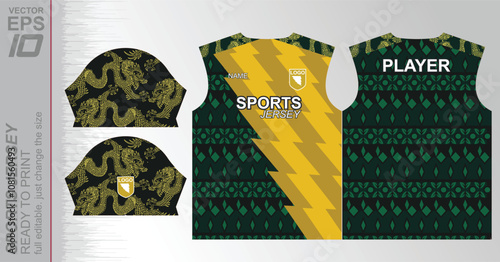 Print-ready jersey pattern, easily resizable to fit any sport. Ideal for football, basketball, running, and more, with a dynamic design suited for versatile athletic use.