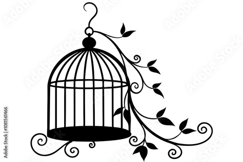 Delicate Floral Bird Cage Silhouette.