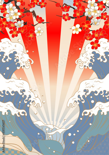 海のある景色　波背景イラスト