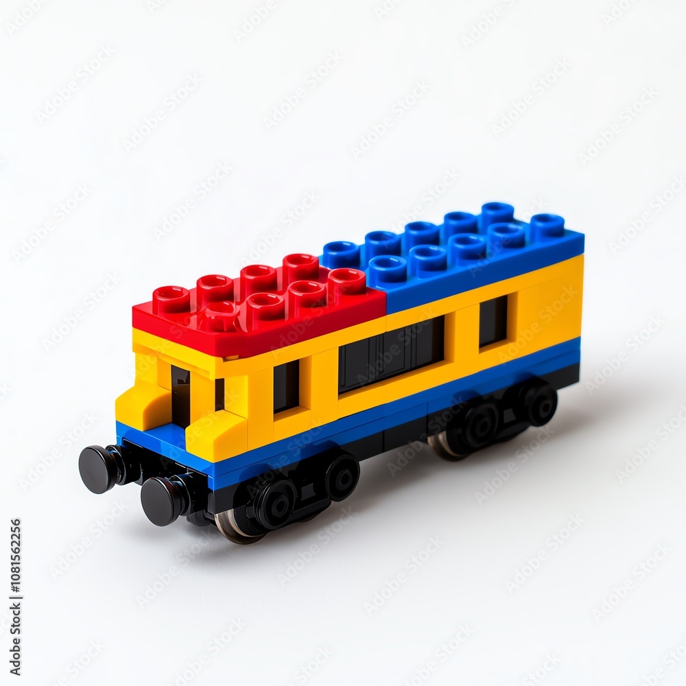 Colorful toy train car made of building blocks for imaginative play and creativity. Colorful toy train car made of building blocks for imaginative play and creativity.