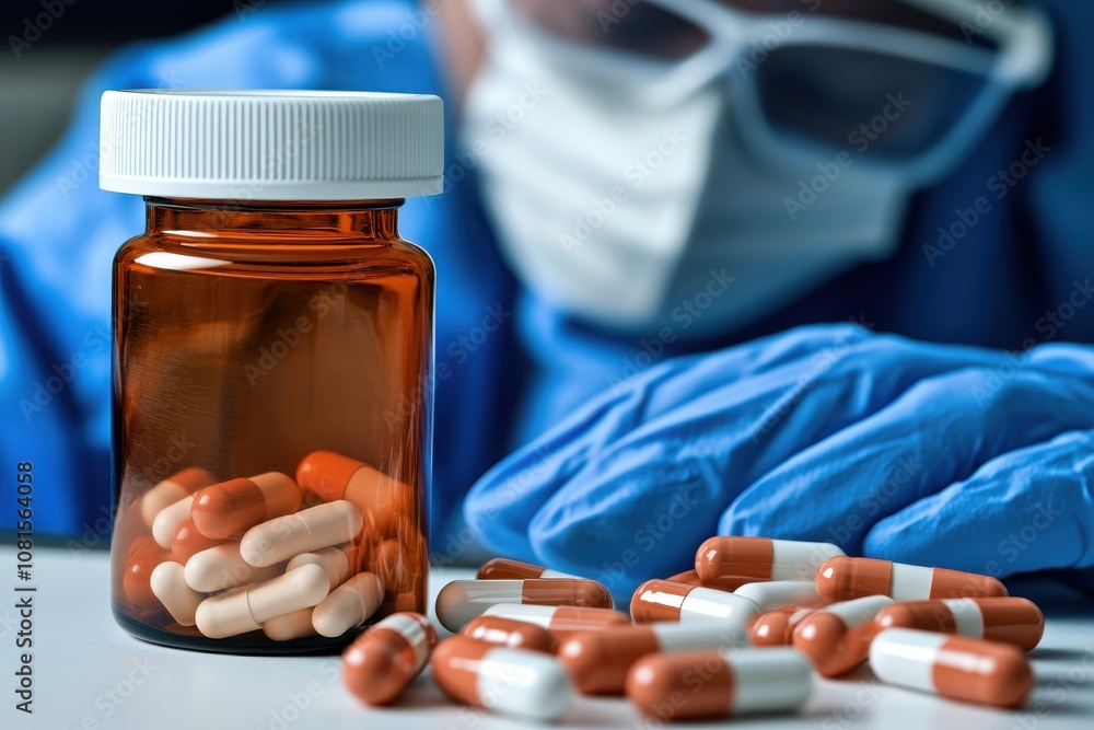 Double exposure of antibiotics and a sick patient, isolated white background, concept of illness recovery, high resolution medical stock photo, healthcare imagery Double exposure of antibiotics and a sick patient, isolated white background, concept of illness recovery, high resolution medical stock photo, healthcare imagery