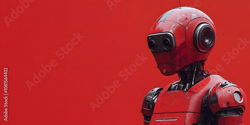 A Red, Weathered Robot with a Black Eye