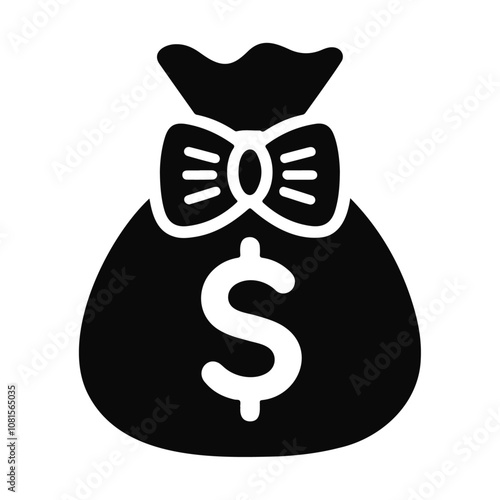 Silhouette money bag with bow tie vector icon design