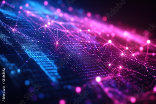 Abstract digital network with vibrant colors illustrating data connections and technology.