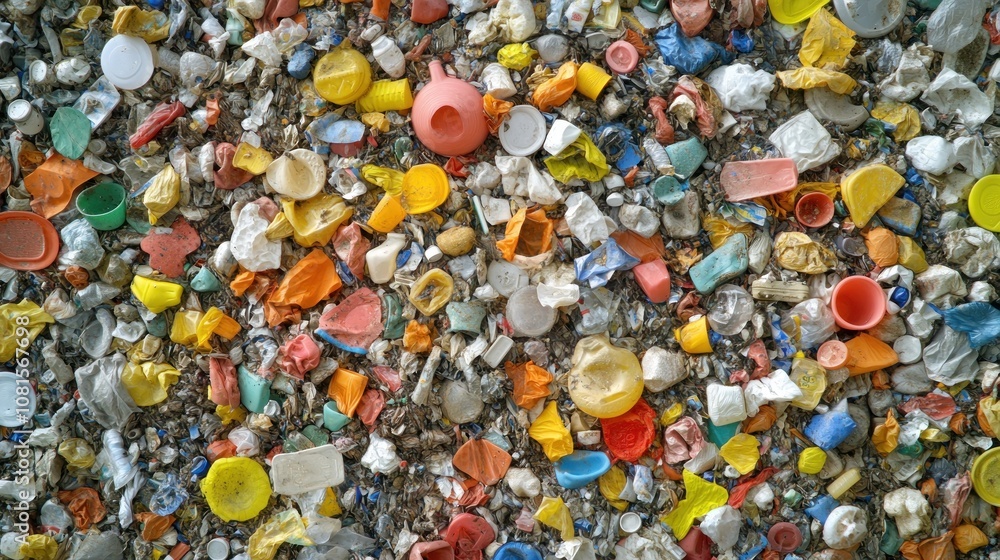 A close-up view of colorful plastic waste scattered on the ground, highlighting pollution issues. A close-up view of colorful plastic waste scattered on the ground, highlighting pollution issues.
