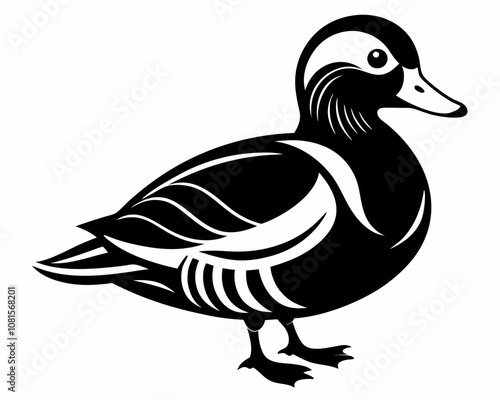 Digital Mandarin Duck silhouette,Digital Mandarin Duck vector illustration,Digital Mandarin Duck icon