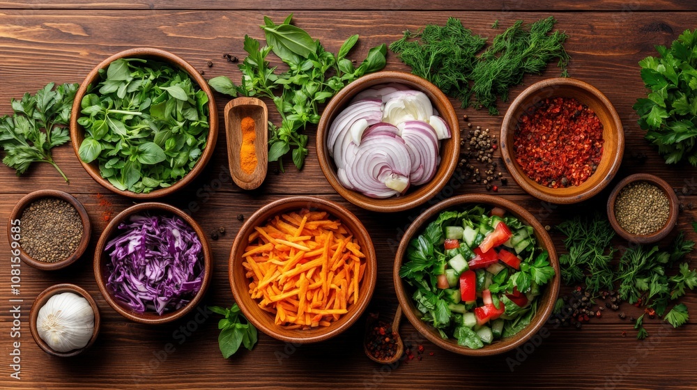 Vibrant Overhead Shot of Colorful Salad Ingredients Vibrant Overhead Shot of Colorful Salad Ingredients