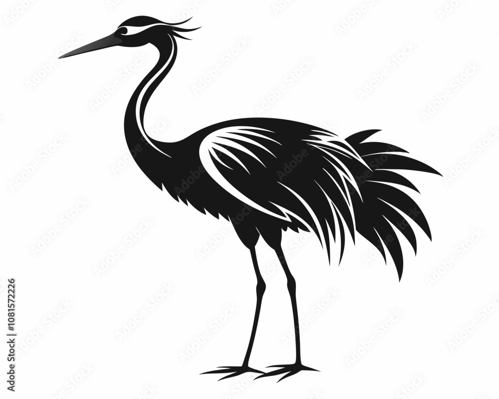 Obraz premium Elegant Crane Bird silhouette,Elegant Crane Bird vector illustration