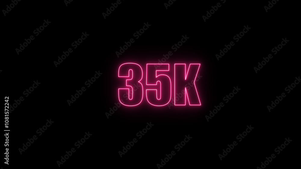 Glowing neon number 35k red color with black background. neon style., subscribers celebration. Followers, neeon Letters on black Background, Vector Illustration Glowing neon number 35k red color with black background. neon style., subscribers celebration. Followers, neeon Letters on black Background, Vector Illustration