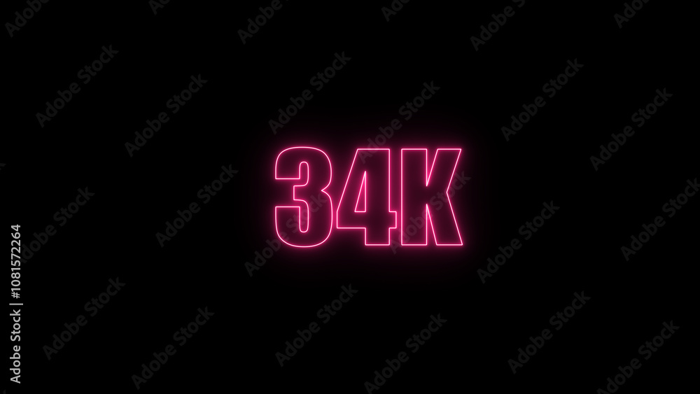 Glowing neon number 34 k red color with black background. neon style., subscribers celebration. Followers, neeon Letters on black Background, Vector Illustration Glowing neon number 34 k red color with black background. neon style., subscribers celebration. Followers, neeon Letters on black Background, Vector Illustration