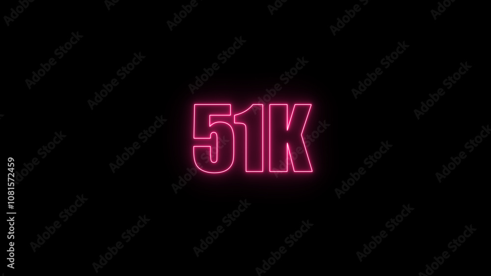 Glowing neon number 51k red color with black background. neon style., subscribers celebration. Followers, neeon Letters on black Background, Vector Illustration Glowing neon number 51k red color with black background. neon style., subscribers celebration. Followers, neeon Letters on black Background, Vector Illustration