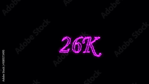 26K text illustration. Neon pink Color on dark Background. Electric lighting text with animation on black background, 