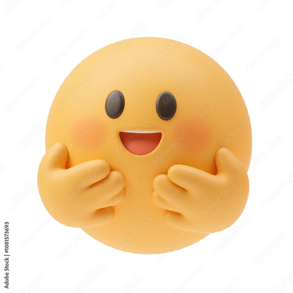 3D Render of a Cheerful Yellow Emoji with Open Hands in a Hugging Gesture 3D Render of a Cheerful Yellow Emoji with Open Hands in a Hugging Gesture
